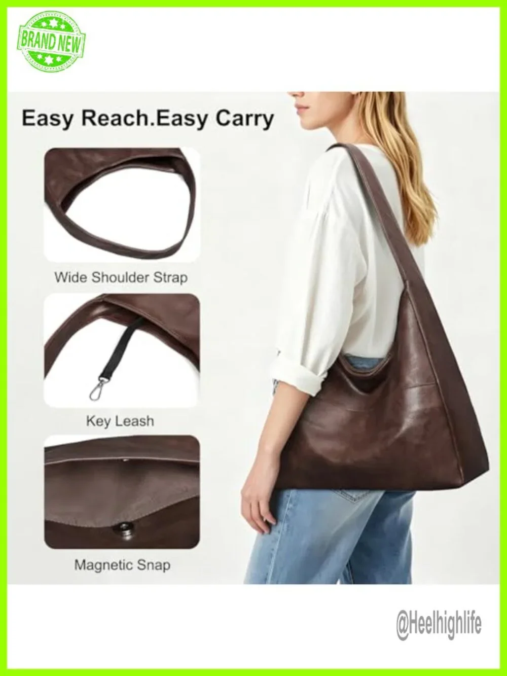 Slouchy Hobo Shoulder Bag Faux Leather Tote for Women Daily